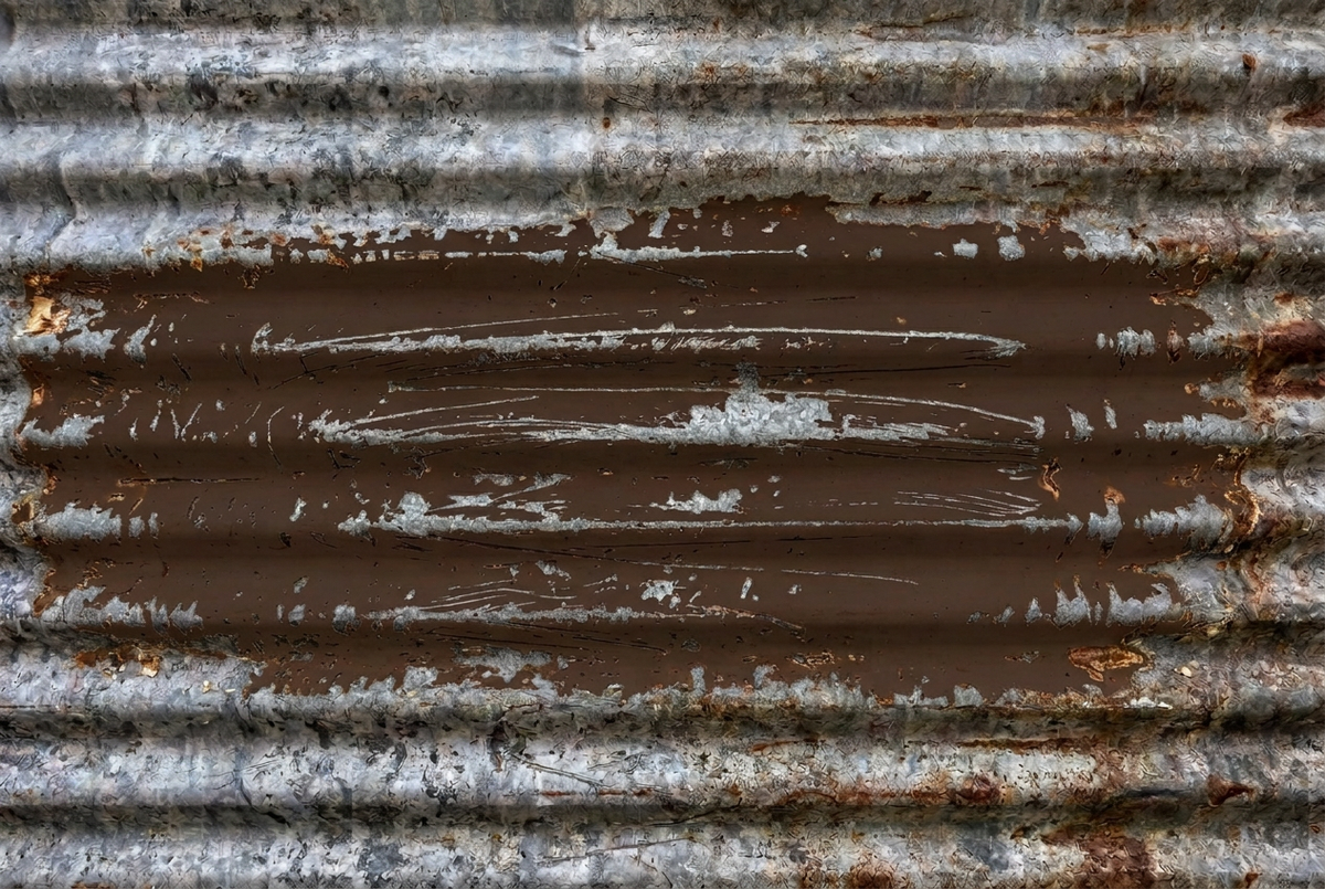 Galvanized metal with a wider distressed chocolate-brown band